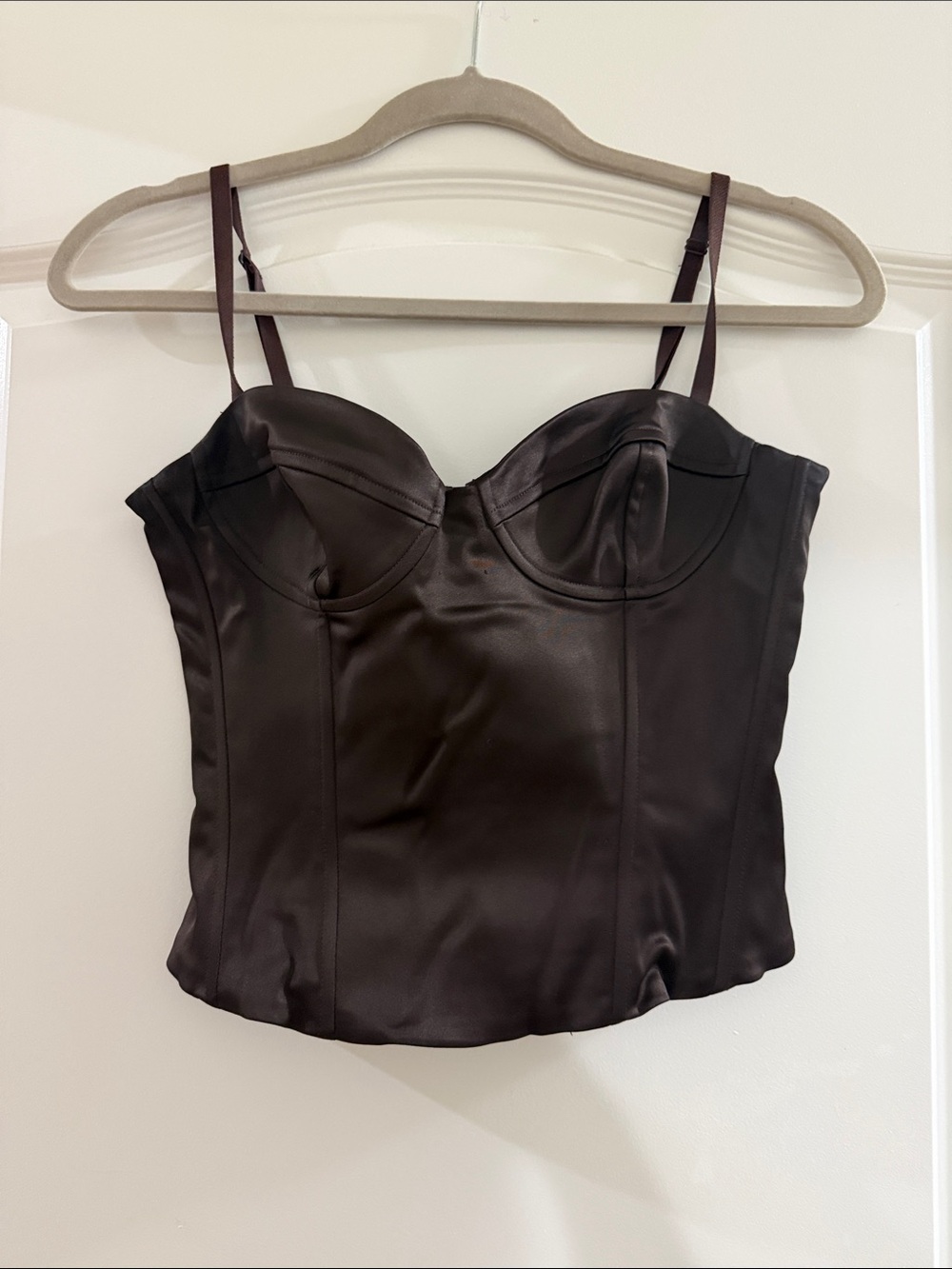 Aritzia Satin Bustier Crop Top - Dark Brown